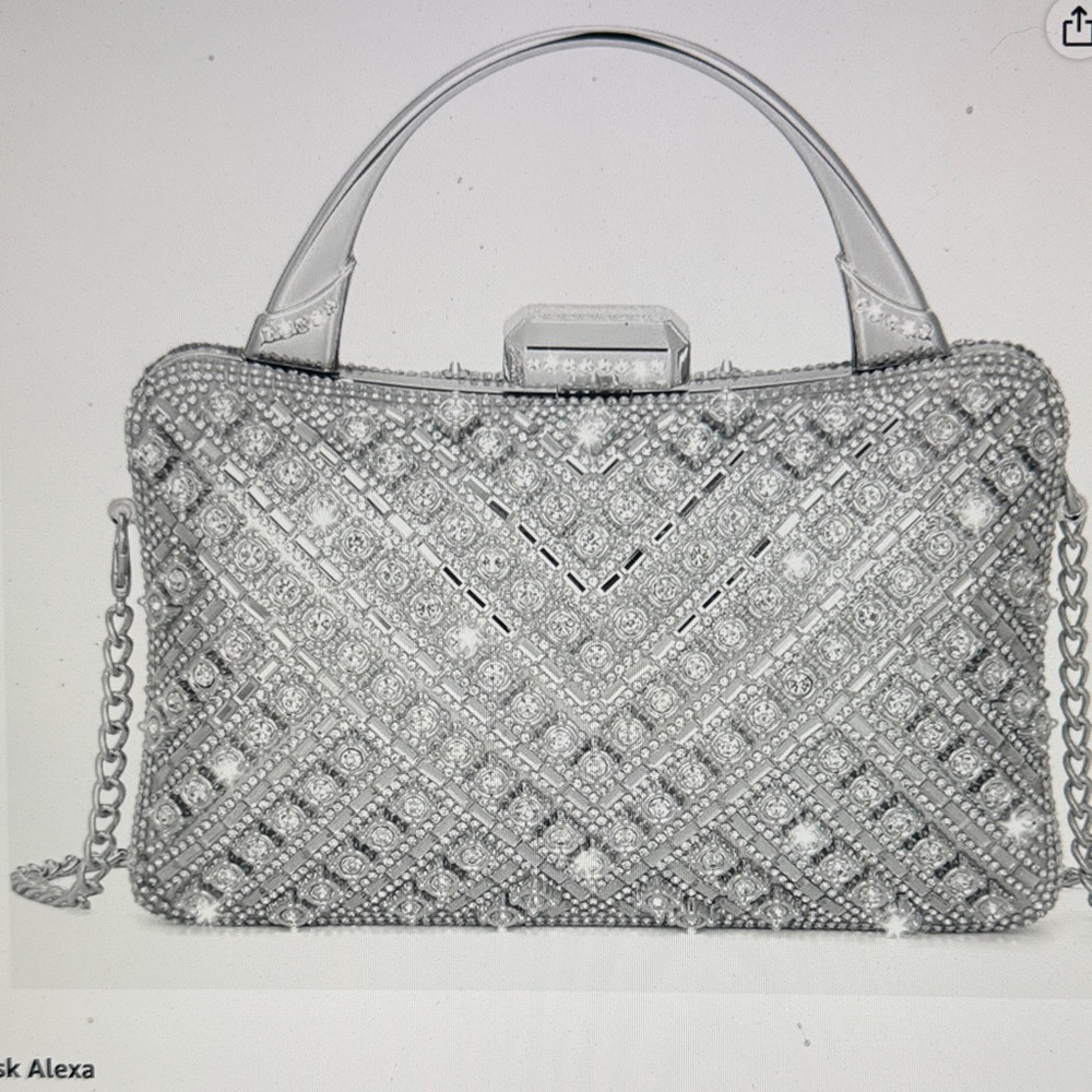 Silver Crystal-Embellished Evening Bag